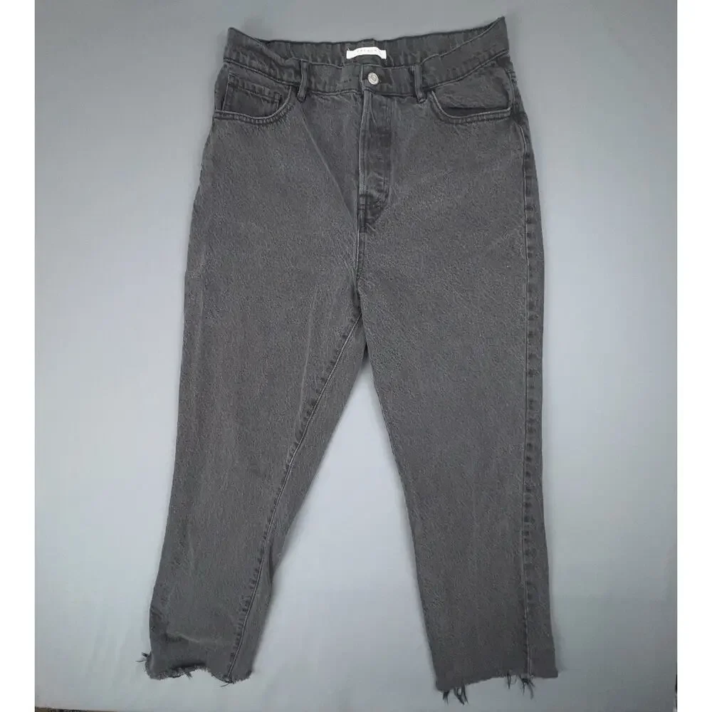 Pac Sun Jeans Womens 30 Black High Rise Straight Denim Cutoff Cropped Raw Hem - Picture 1 of 8